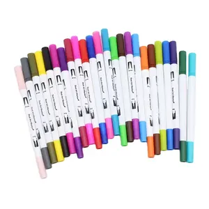 Großhandel 12/24/36/48/60/72/100 Farbe Kinderpinsel zweikopf Aquarellstift-Set waschbare weiche Kopfmarker