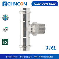 Raccords de tuyauterie CHNCON en acier inoxydable 316L, raccord en T à double pression avec extrémité filetée mâle, norme DVGW, profil M, pour l'alimentation en eau