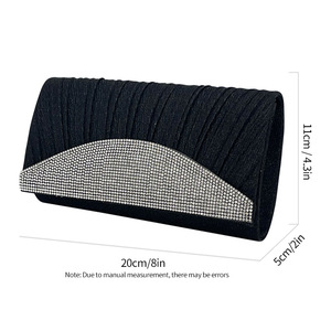 กระเป๋าถือคาดลำตัวมีจีบเงากระเป๋าคลัทช์ตอนเย็นทำด้วยมือไรน์สโตนสำหรับงานปาร์ตี้ - Product Image 6