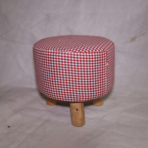 Red And White Checkered <b>Stool</b> Solid Wood 30x30x30 Cm Soft <b>Seat</b> Home Ottoman Rustic Design - Product Image 1