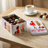 Boîte à chocolat rectangulaire en fer blanc imprimée sur mesure avec couvercle à charnière, boîte cadeau en métal de qualité alimentaire pour bonbons, style français vintage
