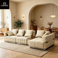 Canapé d'angle modulaire en forme de L, personnalisable, en cuir, avec chaise longue et table d'appoint, pour salon ou villa