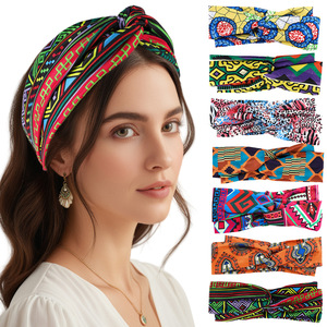 <span class=keywords><strong>Bandeau</strong></span> de yoga imprimé élastique croisé, style bohème, large et absorbant la transpiration, pour femmes européennes et américaines - Product Image 1