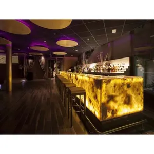 OEM Bar Furniture Suppliers Yellow Onyx Countertop LED Lighting Luxury Bar Counter