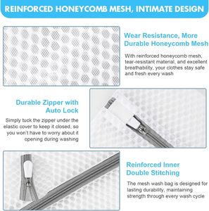 Modern Foldable Zipper Mesh Honeycomb <b>Laundry</b> Bag Reusable for Clothes & Bra Washing Bathroom Wholesale Polyester Product - Product Image 3