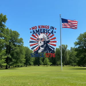 Camiseta de Manga Larga con Cuello Redondo Unisex para Adultos, Diseño Vintage con Bandera de Estados Unidos Desgastada, Sin Reyes en América Desde 1776, Promocional - Product Image 3