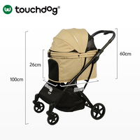 TOUCHDOG Poussette pliable durable pour animaux de compagnie en tissu Oxford, pour chiens et chats, avec maille respirante, chariot à 4 roues, doublure amovible, toutes saisons