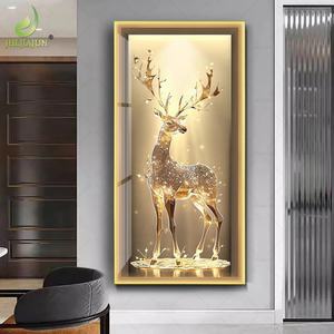 Cuadro de Porcelana con Cristales y Diseño de Ciervo Dorado, Arte Mural de Animales con Diamantes y LED, Decoración Moderna para Sala de Estar, Entrada y Pasillo - Product Image 1