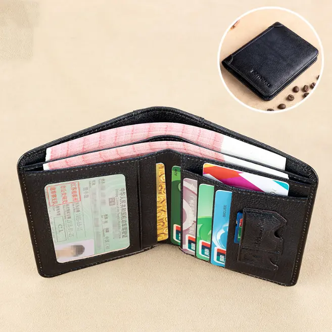 Hot Sale Trifold Premium Leather Money pocket RFID Slim Pop Up Minimalist Wallet Holder Wallet With Zippers For Men Women