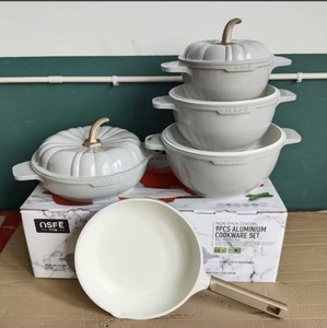 Juego de Ollas de Cocina con Forma de Calabaza, 9 Piezas, 20+24+28+28cm, Olla <span class=keywords><strong>para</strong></span> Sopa + Sartén Antiadherente de Aluminio de 28cm, <span class=keywords><strong>para</strong></span> Hogares Africanos, Más Vendido - Product Image 1