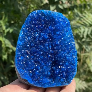 200-300g Material de cristal de cuarzo para adornos, cristal curativo, espacios en blanco para grabado, piedra en bruto, grupo de cuarzo geoda azul floral - Product Image 3