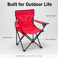 Chaise de camping pliable d'extérieur à dossier haut, multi-couleurs, pour parc, en tissu polyester et structure en acier, certifiée BSCI