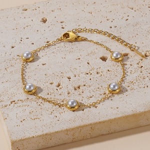 18K PVD Gold Stainless Steel Minimalist Pearl Necklace <b>Bracelet</b> Earrings Set | Waterproof Hypoallergenic <b>Matching</b> Jewelry - Product Image 3