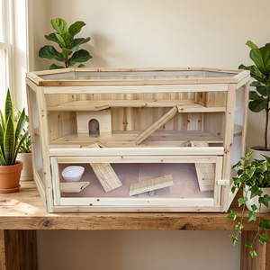 Gabbia per Criceti <span class=keywords><strong>in</strong></span> Legno Extra Large con Vassoio Scorrevole, Tetto Apribile, Rampa Larga, Ruota da Corsa, Habitat Naturale per Ratti, Topi e Piccoli Animali Domestici - Product Image 1