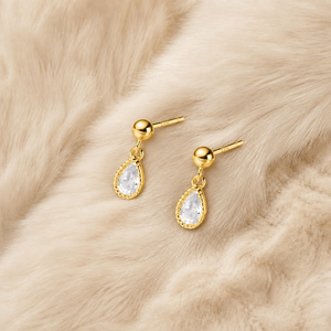 Pendientes de tuerca de acero inoxidable con circonita cúbica en forma de lágrima, con cierre de rosca, venta al por mayor OEM/ODM, joyería delicada para mujer - Product Image 2