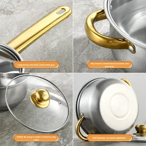 Stainless Steel 12 Piece Cookware Set Non Stick Pots Pans with Glass Lid Gold Handle for Induction All <strong>Hobs</strong> - Product Image 4