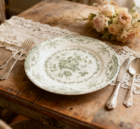 Assiette à dîner en céramique de style français, rose pastorale, réutilisable, compatible four/lave-vaisselle, imprimé floral classique, couleur surglacée pour