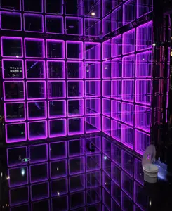 ディスコdjステージライト強化ガラス磁気インフィニティミラーパネル3D効果LEDダンスフロア結婚披露宴用