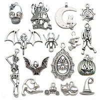 Lot de 15 accessoires de bracelet pendentif chapeau magique citrouille chauve-souris d'Halloween transfrontalier en métal plaqué argent, faits à la main, pour vente en gros et DIY