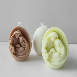 Home Decoration Handmade Holy Family Virgin Mary and Jesus Silicone Candle Mold