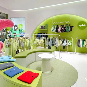 Juego Completo de Muebles Personalizados para Tienda de Bebés, Estantes de Exhibición de Ropa <span class=keywords><strong>Infantil</strong></span> con Temática Verde y Blanca, con Iluminación LED - Product Image 1