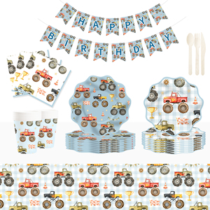 DAMAI Car Theme Tableware Set with Truck Blue Disposable Paper Plates Cups Napkin <b>Birthday</b> Party <b>Decoration</b> Set - Product Image 2