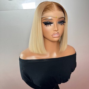 Peluca de <span class=keywords><strong>Cabello</strong></span> Humano <span class=keywords><strong>Corto</strong></span> con Cierre 5x5, sin Pegamento, Color Degradado <span class=keywords><strong>Balayage</strong></span>, Peluca Bob Rubia, Peluca con Frente de Encaje Transparente HD para Mujeres - Product Image 1