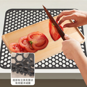 Silicone Kitchen Dish Mat Honeycomb Perforated Square Countertop Sink Drain Rack Non Slip Scratch Resistant Black Gray - Product Image 2