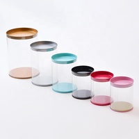Boîte d'emballage cylindrique en plastique transparent pour Beauty Blender avec couvercles en fer blanc