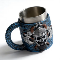 Mug en résine et acier inoxydable Viking tendance de 450 ml avec nœud celtique 3D, casque de Viking, crâne, hache, WJA20, poignée ergonomique, articles de bar de voyage