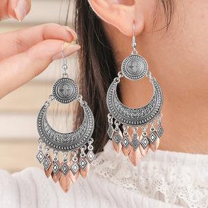 Vintage Geometric <b>Silver</b> Plated <b>Earrings</b> Women's <b>Long</b> Tassel Ethnic Style Everyday Wear - Product Image 2