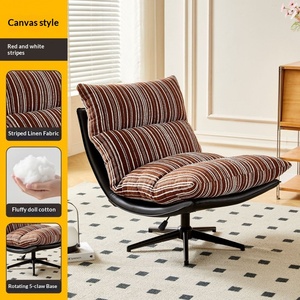 Sillón Reclinable Giratorio de Lujo Ligero Nórdico Plegable para un Solo Usuario, con Estructura de Acero, Cubierta de Algodón y Patas de Madera, para Sala de Estar o Balcón - Product Image 5