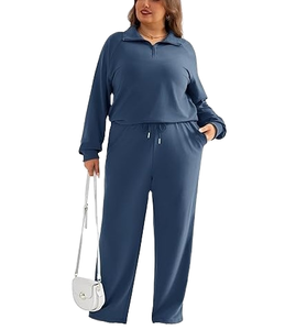 En gros Streetwear Hiver Col montant Respirant Polyester Décontracté Poches à fermeture éclair Coupe ample Taille élastique Manches longues Jambes larges - Product Image 1