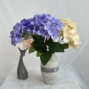 Fleurs d'hortensia simulées, 5 fourches, pétales larges, fleurs artificielles en soie pour décoration de mariage et de maison, plusieurs couleurs disponibles - Product Image 4