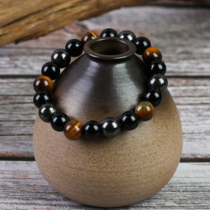 Bracelet porte-bonheur pour couple en pierre naturelle de fer noir de 8 mm, perles sur cordon élastique, bracelet de luxe abordable - Product Image 4