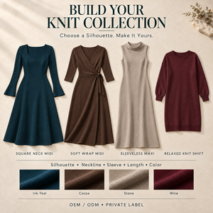 Abito Midi Scolpito da Donna Personalizzato OEM, Blu Inchiostro, con Maniche a Tromba e Contorno a Gommino, per Museo, Ricevimento, Inverno, Atelier, Private Label - Product Image 6