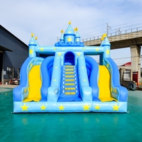 Château gonflable double toboggan bleu rêveur, château gonflable princesse avec toboggan pour fêtes et famille