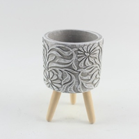 Pot de fleurs en ciment nordique durable fait à la main de haute qualité avec pieds en bois pour la décoration de la maison et du jardin