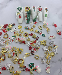 Decoración de <span class=keywords><strong>uñas</strong></span> 3D Diseños mixtos de <span class=keywords><strong>Navidad</strong></span> 100 Unids/bolsa Diseños de diamantes de imitación de aleación 3D - Product Image 2