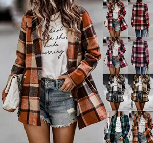Camisa Larga a Cuadros Transpirable Tejida para Mujer Tallas Grandes, Estilo Cardigan Abierto, Blusa <span class=keywords><strong>de</strong></span> Uso Diario, Tendencia 2026 - Product Image 1