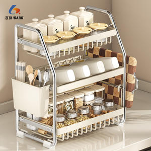 Étagère à épices minimaliste pour cuisine, en acier inoxydable, organisateur de rangement multi-niveaux avec panier pour épices et ustensiles, taille M - Product Image 3