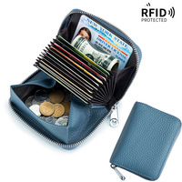 Portefeuille court en cuir véritable anti-RFID pour femme avec fermeture éclair et porte-cartes, style vente en gros 2025