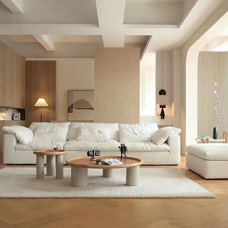 MOYI italian modern modular sofa floor white cloud couch cotton linen fabric sectional furniture sofa set