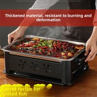 Gril à poisson multifonctionnel en acier inoxydable, sans fumée et coupe-vent ; Grille de cuisson domestique et commerciale au charbon de bois/au bioalcool, grande taille