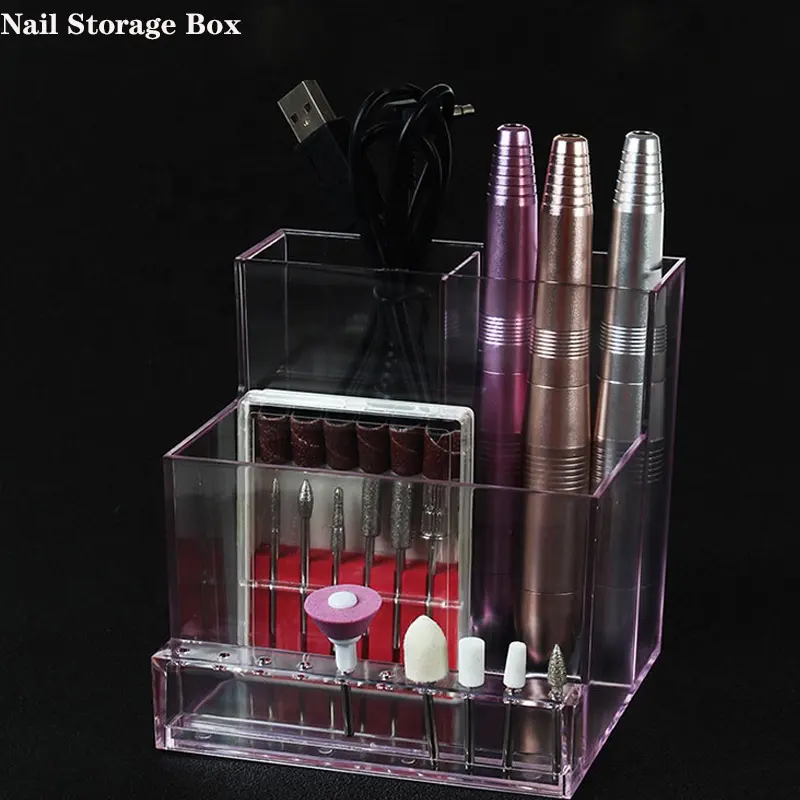 10 Holes Nail Drill Bits Holder Stand Storage Manicure Tools Displayer Container Box Organizer Salon Nail Art Storage Box