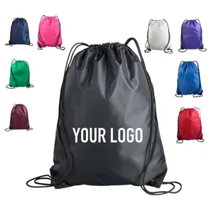 Venta al por mayor de poliéster personalizado de nylon regalo tirar de cuerda bolsas de zapatos a granel senderismo deporte gimnasio Yoga mochila con cordón con logotipo impreso