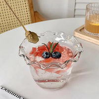 Ensemble de vaisselle en verre transparent sans plomb, motif floral, avec tasses et bols à dessert pour crème glacée, style mignon, pour fêtes, en gros