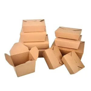 Vendita calda di carta Kraft marrone riciclata per alimenti scatola per imballaggio Sandwich insalata cibo da asporto scatola pranzo 800ml