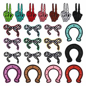 Nouveaux patchs thermocollants brodés à paillettes, motifs crâne, doigt, nœud et fer à cheval, colorés, pour vêtements - Product Image 1