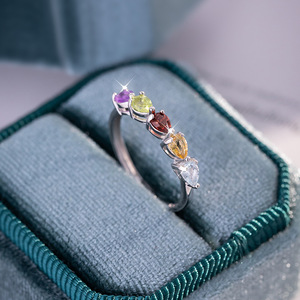 Bague minimaliste 8 pierres en forme de poire 3*4mm, en argent sterling 925, avec pierres naturelles colorées en forme de goutte d'eau, bijoux empilables pour femmes - Product Image 4